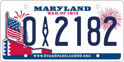 MD license plate 0AX2182