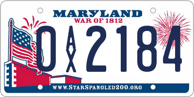 MD license plate 0AX2184