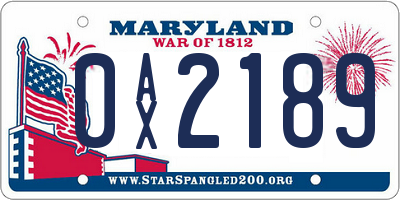 MD license plate 0AX2189