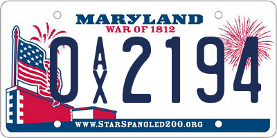 MD license plate 0AX2194