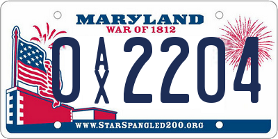 MD license plate 0AX2204