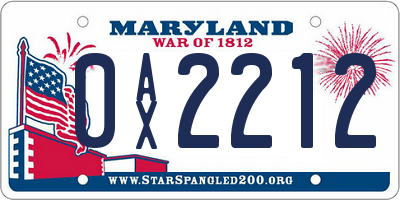 MD license plate 0AX2212