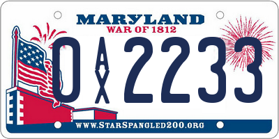 MD license plate 0AX2233