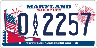 MD license plate 0AX2257