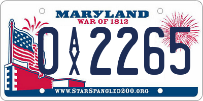 MD license plate 0AX2265