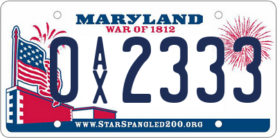 MD license plate 0AX2333