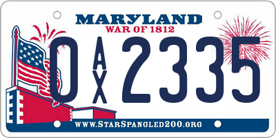 MD license plate 0AX2335