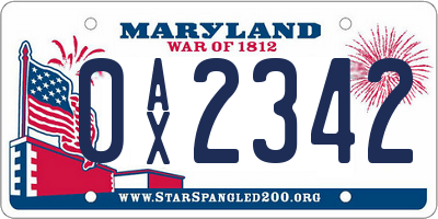 MD license plate 0AX2342