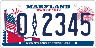 MD license plate 0AX2345