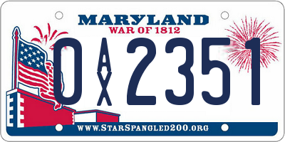 MD license plate 0AX2351