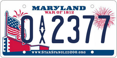 MD license plate 0AX2377