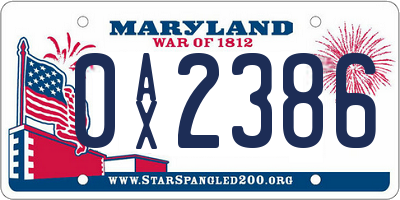 MD license plate 0AX2386