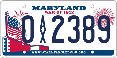 MD license plate 0AX2389
