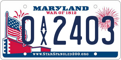 MD license plate 0AX2403