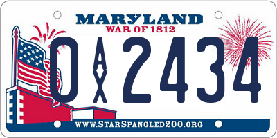 MD license plate 0AX2434