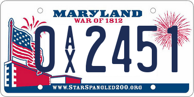 MD license plate 0AX2451
