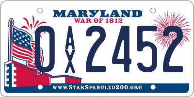 MD license plate 0AX2452