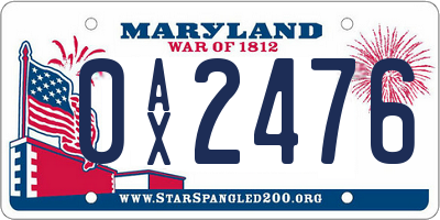 MD license plate 0AX2476