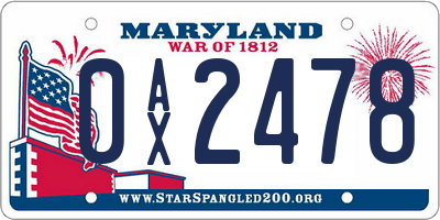 MD license plate 0AX2478