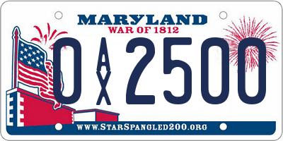 MD license plate 0AX2500
