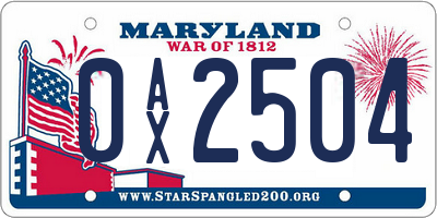 MD license plate 0AX2504