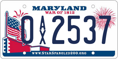 MD license plate 0AX2537