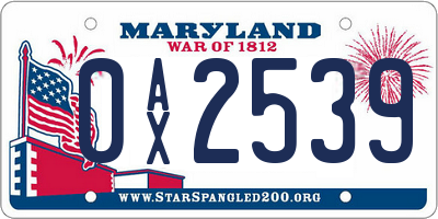MD license plate 0AX2539
