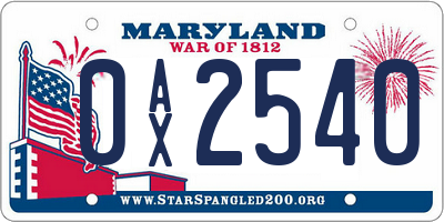 MD license plate 0AX2540