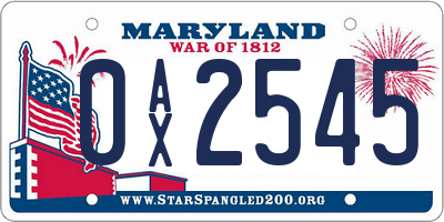 MD license plate 0AX2545