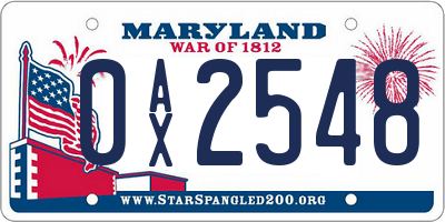 MD license plate 0AX2548