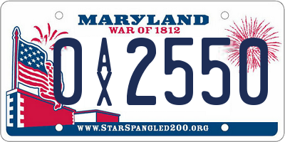 MD license plate 0AX2550