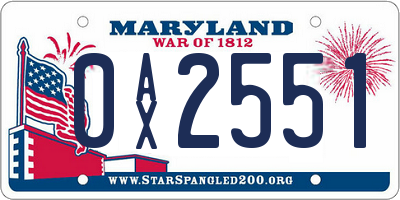 MD license plate 0AX2551