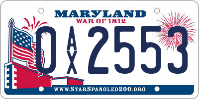 MD license plate 0AX2553