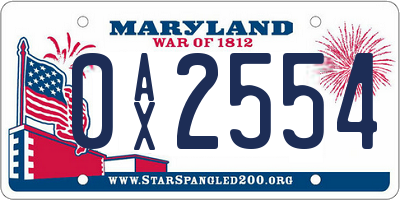 MD license plate 0AX2554