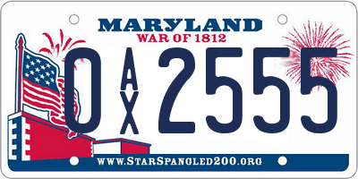 MD license plate 0AX2555