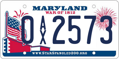 MD license plate 0AX2573