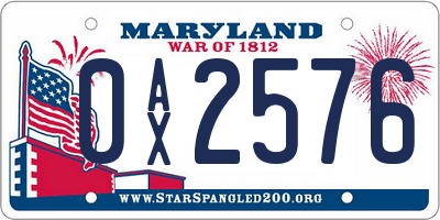 MD license plate 0AX2576