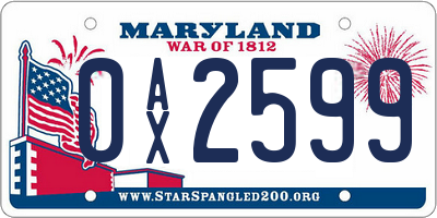 MD license plate 0AX2599