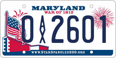 MD license plate 0AX2601