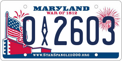 MD license plate 0AX2603
