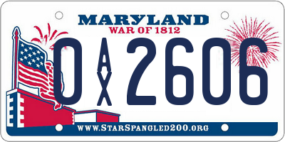 MD license plate 0AX2606