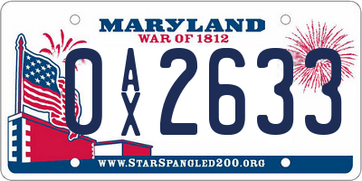 MD license plate 0AX2633