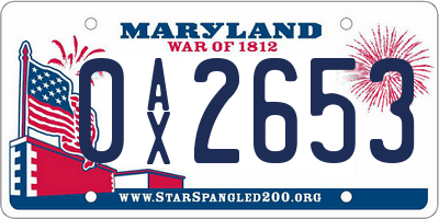 MD license plate 0AX2653