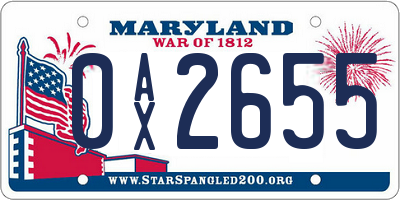 MD license plate 0AX2655