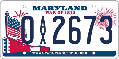 MD license plate 0AX2673