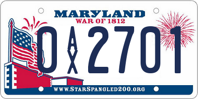 MD license plate 0AX2701