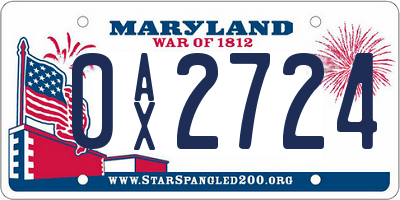 MD license plate 0AX2724