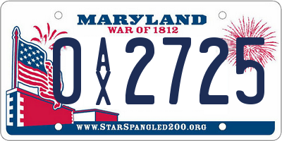 MD license plate 0AX2725