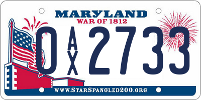 MD license plate 0AX2733