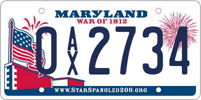 MD license plate 0AX2734